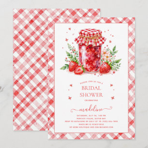 Strawberry Jam Gingham Bruids Douche Uitnodiging
