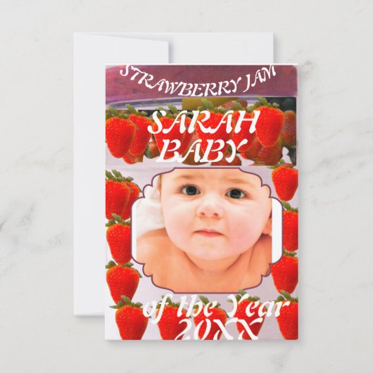 Strawberry Jam jar with baby photo design Aankondiging (Voorkant)