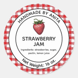Strawberry Jam Jelly Jar Label Plaid Gingham