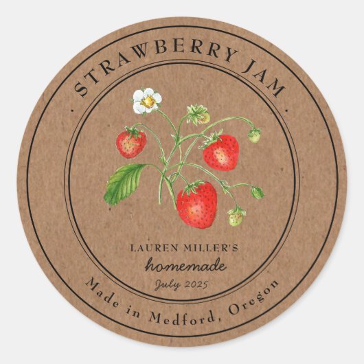 Strawberry Jam Kraft papier inblikken label (Voorkant)