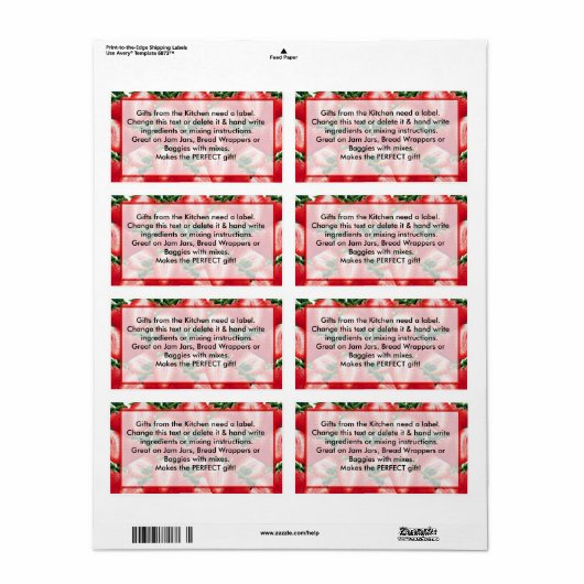 STRAWBERRY Jam Labels Kitchen Gift-labels (Full Sheet)