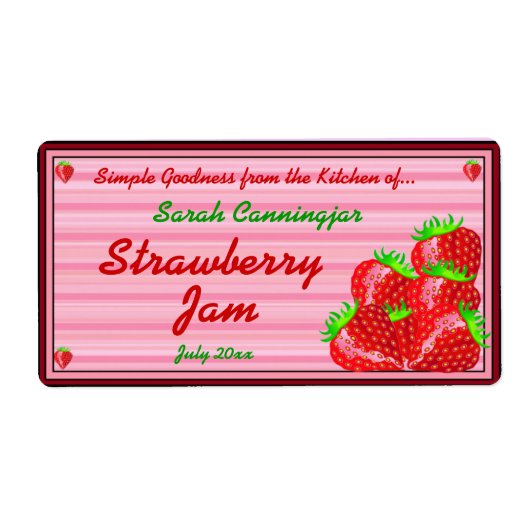 Strawberry Jam of PReserves Home Canning Jar Etiket (Voorkant)