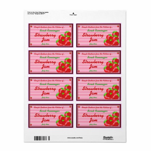 Strawberry Jam of PReserves Home Canning Jar Etiket (Full Sheet)