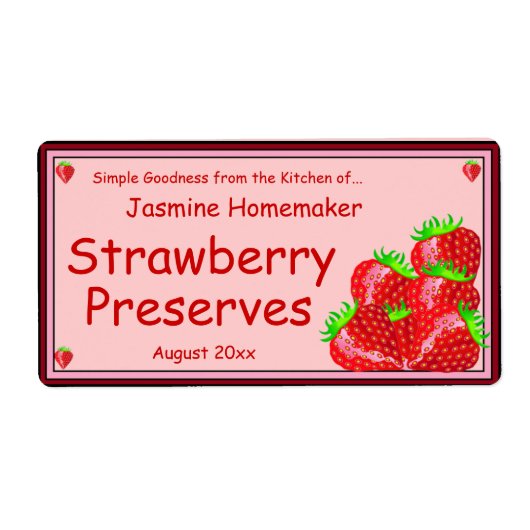 Strawberry Jam of PReserves Home Canning Jar Etiket (Voorkant)