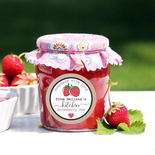 Strawberry Jam rustieke kraft uit de keuken van Ronde Sticker