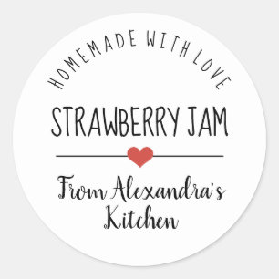 Strawberry jam white homemade met liefde ronde sticker