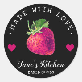 Strawberry Kitchen Home gemaakt met Love Black Ronde Sticker