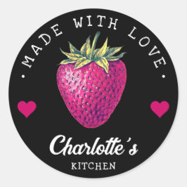 Strawberry Kitchen Home gemaakt met Love Black Ronde Sticker