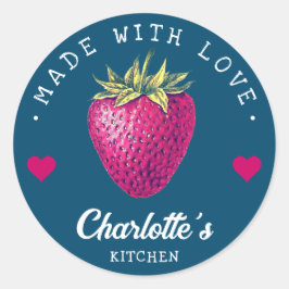Strawberry Kitchen Home gemaakt met Love Blue Gree Ronde Sticker