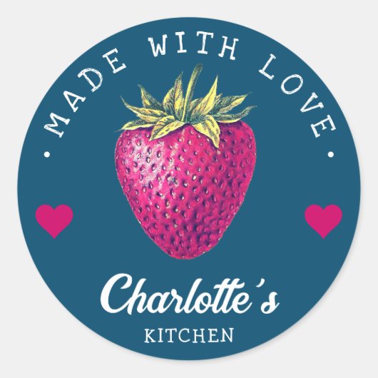 Strawberry Kitchen Home gemaakt met Love Blue Gree Ronde Sticker (Voorkant)