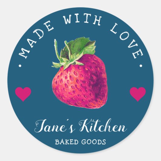 Strawberry Kitchen Home gemaakt met Love Blue Gree Ronde Sticker (Voorkant)