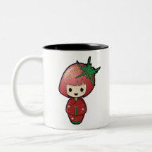 Strawberry Kokeshi Doll Two-Tone Mok