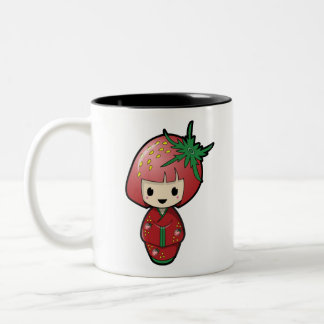 Strawberry Kokeshi Doll Two-Tone Mok
