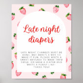 Strawberry Late Night Luiers Baby shower teken Poster (Voorkant)