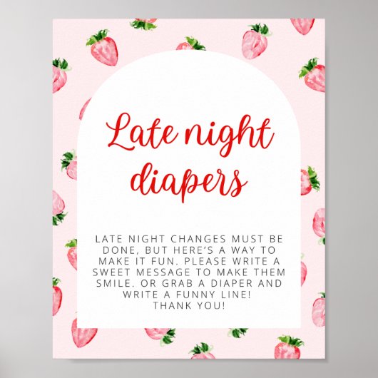 Strawberry Late Night Luiers Baby shower teken Poster (Voorkant)