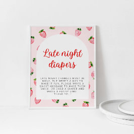 Strawberry Late Night Luiers Baby shower teken Poster