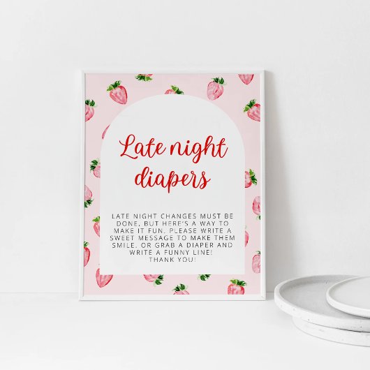Strawberry Late Night Luiers Baby shower teken Poster