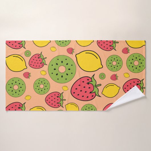 Strawberry, lemon and kiwi fruits wallpaper backgr badhanddoek (Badhanddoek)