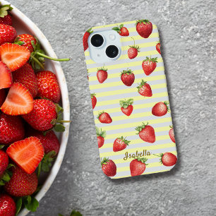 Strawberry Lemon Stripes personaliseren iPhone Cas 15 Case
