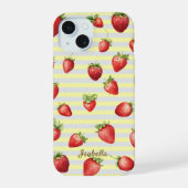 Strawberry Lemon Stripes personaliseren iPhone Cas iPhone 15 Case (Achterkant)