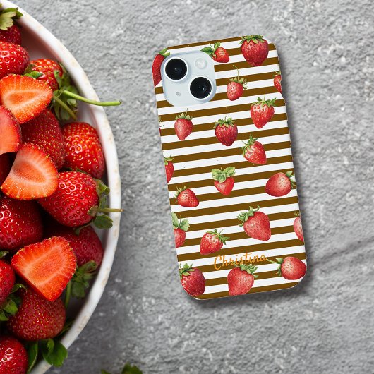 Strawberry Lemon Stripes personaliseren iPhone Cas iPhone 15 Case