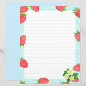 Strawberry Lined Blue Stationery Paper (Voorkant / Achterkant)