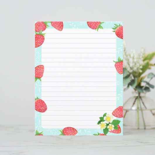 Strawberry Lined Blue Stationery Paper (Staand voorkant)