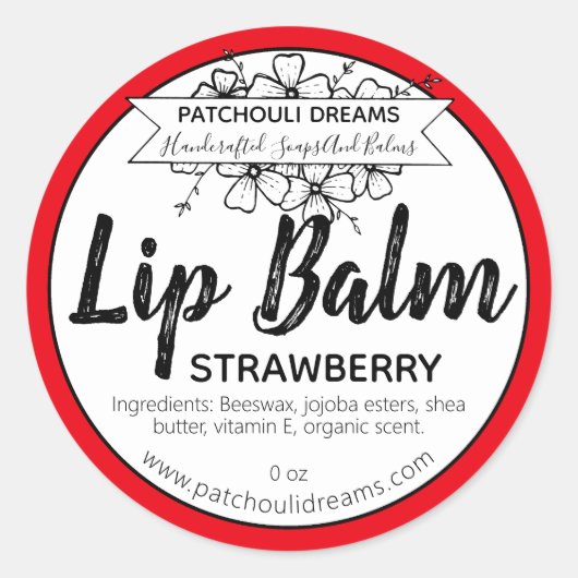  Strawberry Lip Balm Label Handgemaakt (Voorkant)