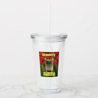 Strawberry Matcha Latte Poster – Trendy Café Drank Acryl Drinkbeker