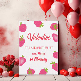 Strawberry Meisje Zoete Valentijnsdag Notitiekaartje