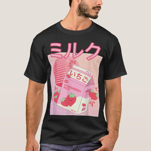 Strawberry Milk Shake Carton Funny Retro 90 Japan T-shirt (Voorkant)