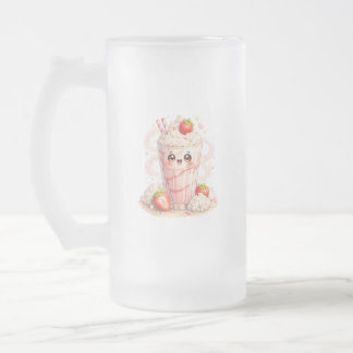 Strawberry Milkshake Kawaii Frosted Glass Mug Matglas Bierpul