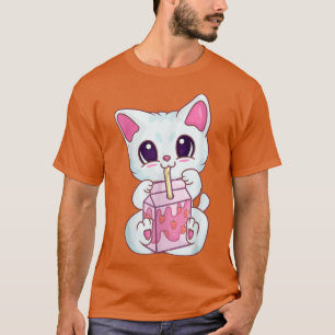 Strawberry Milkshake Neko for Women Girls, Kawaii T-shirt