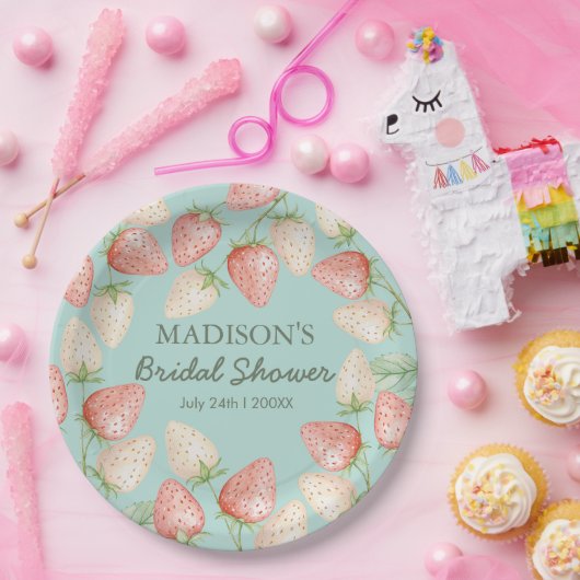 Strawberry Mint Green Garden Vrijgezellenfeest Papieren Bordje (Feest)