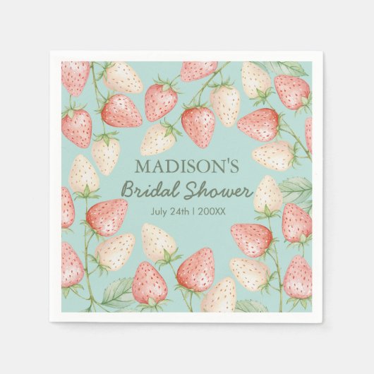 Strawberry Mint Green Garden Vrijgezellenfeest Servet (Voorkant)