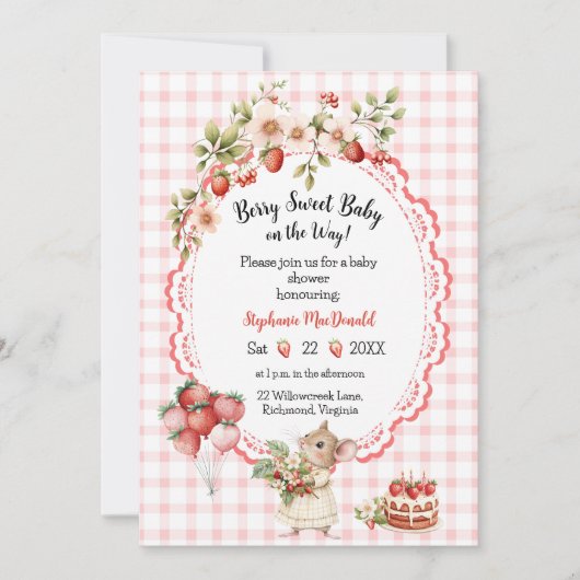 Strawberry Mouse Baby shower Invitation Kaart (Voorkant)