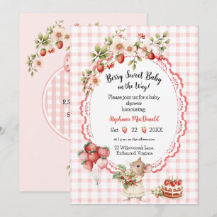 Strawberry Mouse Baby shower Invitation Kaart