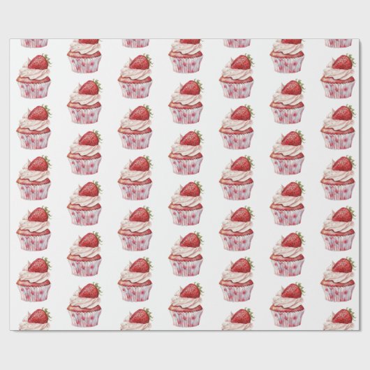 Strawberry Muffin Cake Ladybugs Birthday Cadeaupapier (Vlak)