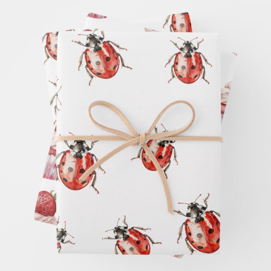 Strawberry Muffin Cake Ladybugs Birthday Inpakpapier Vel (In situ)