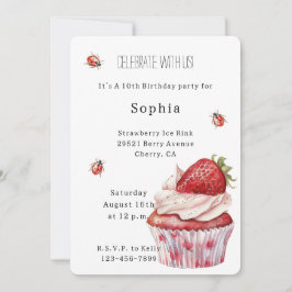 Strawberry Muffin Cake Ladybugs Birthday Kaart