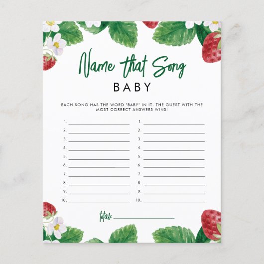 Strawberry naam dat nummer Baby shower spel (Voorkant)