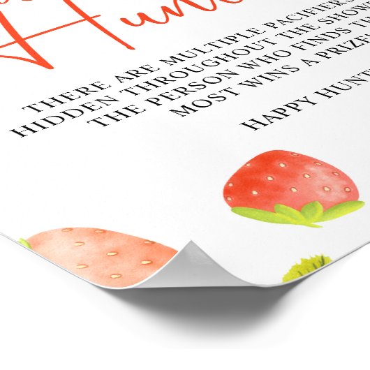 Strawberry Pacifier Hunt Berry Sweet Baby shower Poster (Hoek)