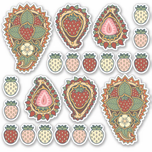 Strawberry Paisley Icon Set Sticker (Voorkant)