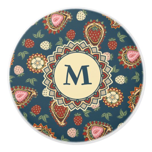 Strawberry Paisley Pattern Ceramic Knob. Keramische Knop (Voorkant)