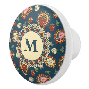 Strawberry Paisley Pattern Ceramic Knob. Keramische Knop