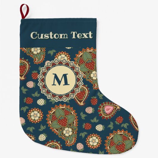 Strawberry Paisley Pattern Kerstmis Stocking Grote Kerstsok (Voorkant)