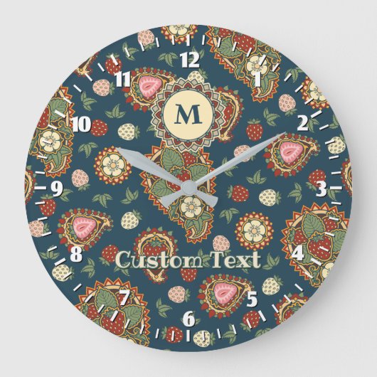 Strawberry Paisley Pattern Large Clock Grote Klok (Voorkant)