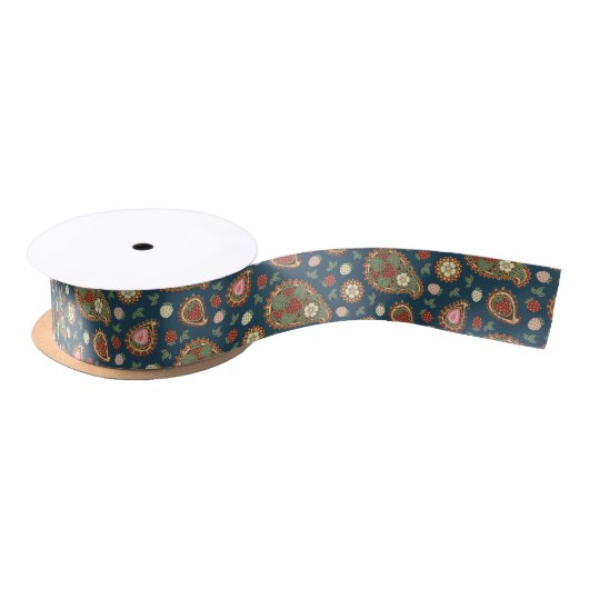 Strawberry Paisley Pattern Satin Ribbon Satijnen Lint (Spoel)