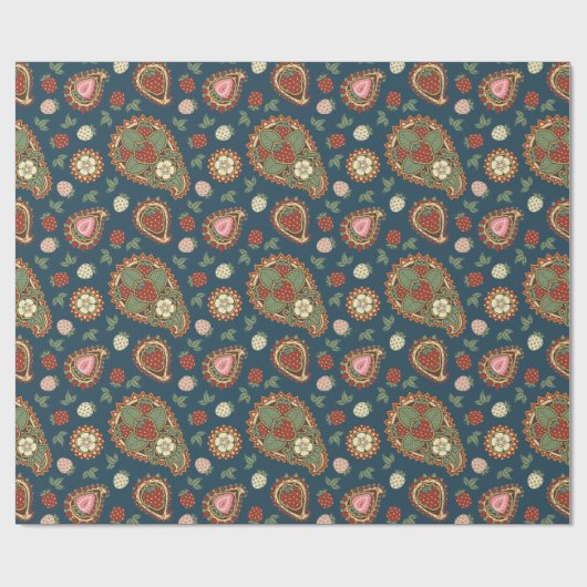 Strawberry Paisley Pattern Wrapping Paper Cadeaupapier (Vlak)