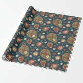 Strawberry Paisley Pattern Wrapping Paper Cadeaupapier (Uitgerold)